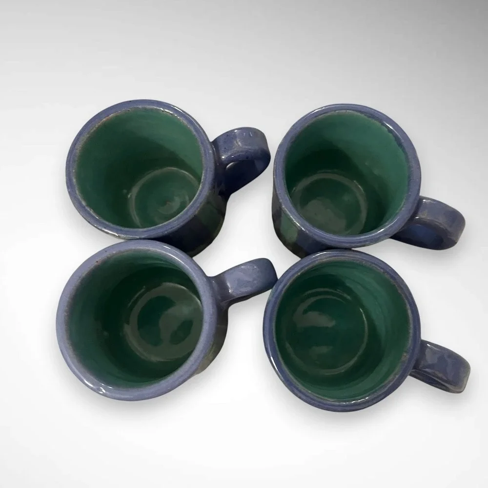 HANDMADE Set of 4 Ceramic Purple and Teal Striped 2